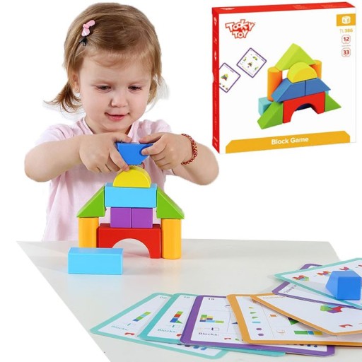 BLOCK GAME UKŁADANKA DREWNIANA KOLOROWE KLOCKI MONTESSORI GRA TOOKY TOY