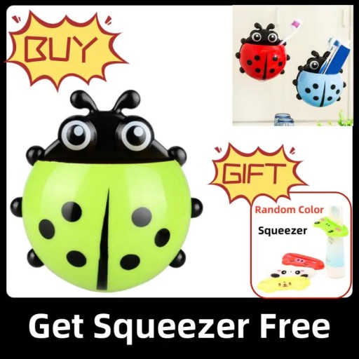Cartoon Ladybug Toothbrush Holder Wall Mounted Remote Control Shelf