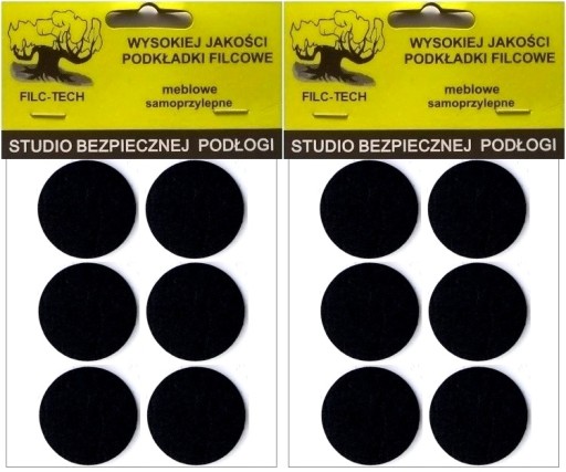 PODKŁADKI FILCOWE POD MEBLE OKRĄGŁE 34mm CZARNE KÓŁKA FILC CZARNY - 12 szt.