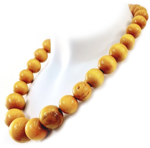 Żółte Korale Góralskie Duże Drewniane Folk Ludowe