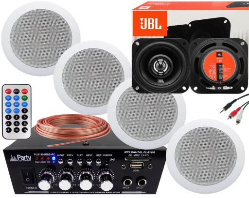 4 GŁOŚNIKI SUFITOWE JBL WZMACNIACZ BLUETOOTH RADIO USB SD
