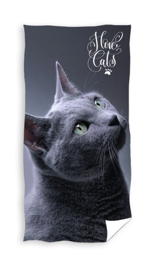 DUŻY RĘCZNIK KOT ROSYJSKI OGROMNY KOT I LOVE CATS 70x140 100% BAWEŁNA