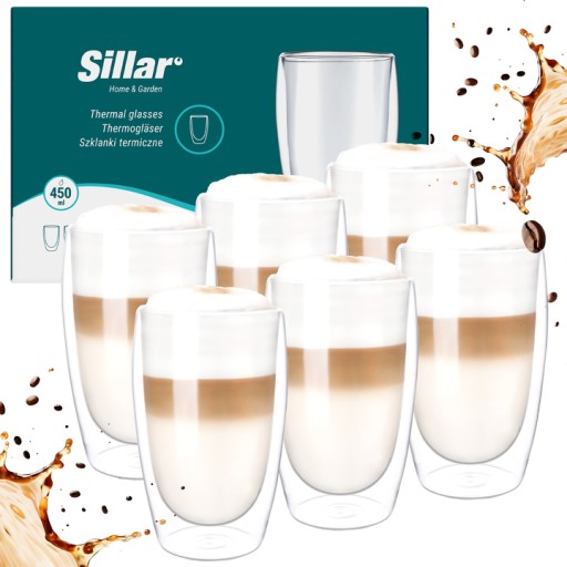 6X SZKLANKA TERMICZNA SILLAR 450 ML DO MROŻONEJ KAWY HERBATY DRINKÓW