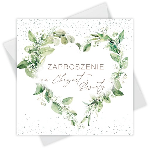 Zaproszenia na Chrzest Wianek Serce + koperta 1szt