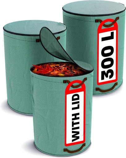 3x WORKI OGRODOWE Z POKRYWĄ NA LIŚCIE 300L UCHWYTY POKRYWA ZAMYKANE DUŻE XL