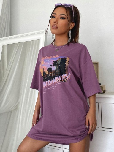 SHEIN SUKIENKA PROSTA FIOLETOWA PRINT 36 S
