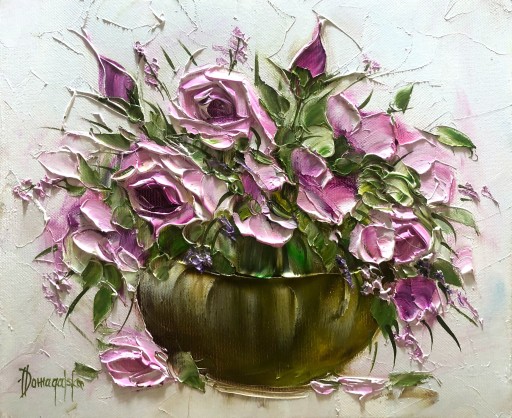 JOANNA DOMAGALSKA OBRAZ OLEJ RÓŻE 25X30