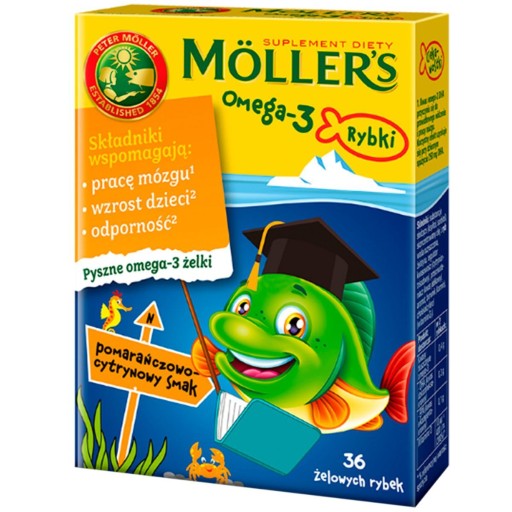 MOLLER'S Omega-3 Rybki pomarańczowo-cytrynowe 36 sztuk