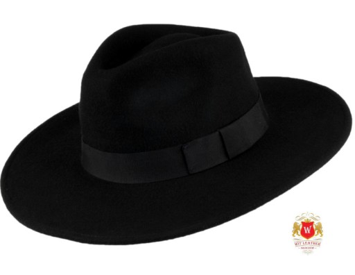 Kapelusz Męski Fedora Hammond - czarny szerokie rondo Witleather Skoczów
