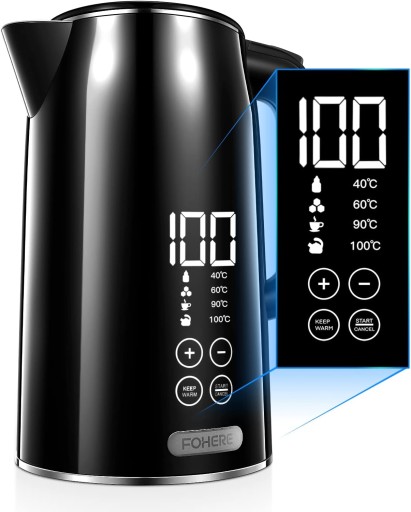 Fohere Czajnik elektryczny KES520T5-GS 2200 W 1,7 l wyświetlacz LED Czarny
