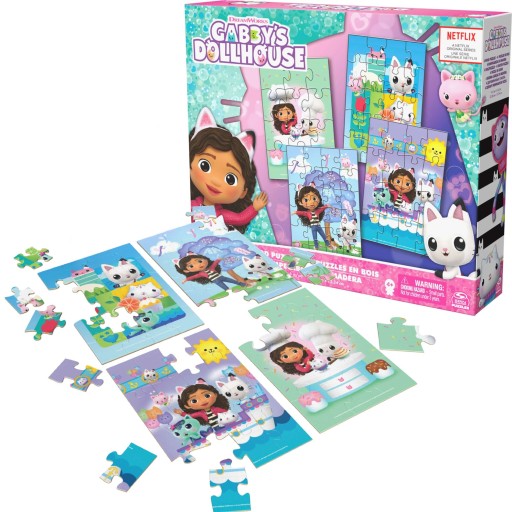 PUZZLE DREWNIANE KOCI DOMEK GABI 4 UKŁADANKI 12, 16, 20, 24 EL.