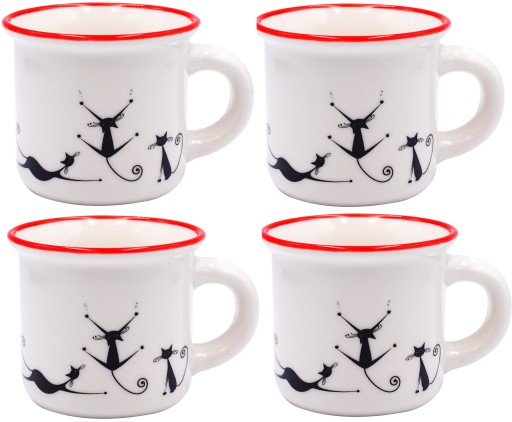 ZESTAW 4x FILIŻANKA ESPRESSO PORCELANA KOTY 80ml.