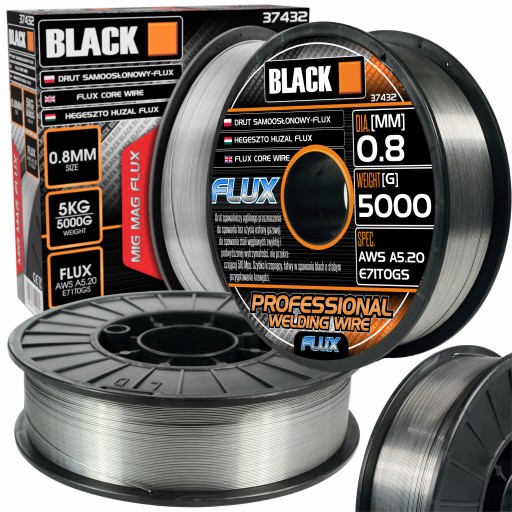 DRUT SPAWALNICZY SAMOOSŁONOWY 0,8MM 5000g 5KG FLUX BLACK