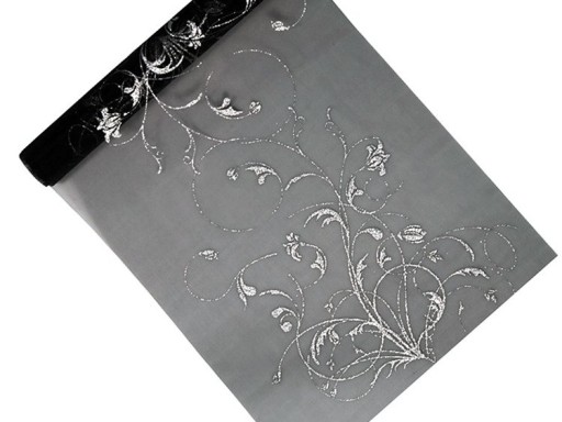 ORGANZA Z NADRUKIEM CZARNO SREBRNA 0,36X9M