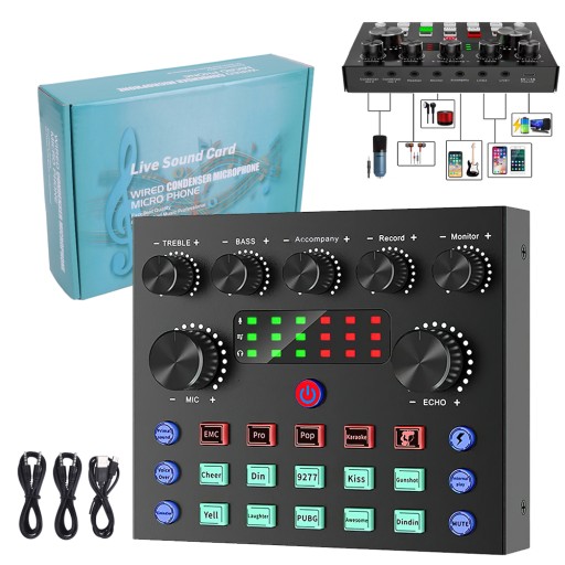 KONSOLA KART DŹWIĘKOWYCH DJ MIXER DO TRANSMISJI STRUMIENIOWEJ, NAGRYWANIA I GIER NA ŻYWO