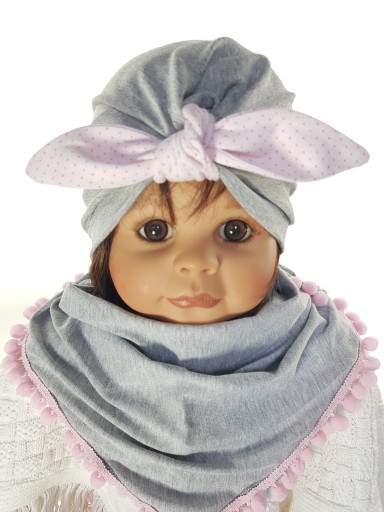 KOMPLET CZAPKA TURBAN PIN UP + CHUSTKA 3-12M-C MIX