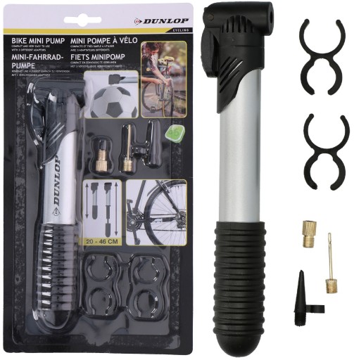 DUNLOP Ręczna POMPKA ROWEROWA ALU 20 cm 3 adaptery