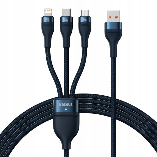 BASEUS KABEL USB 3W1 DO IPHONE MICRO TYPE-C 6A LED