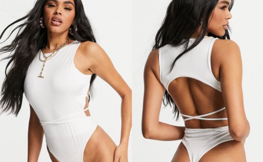 MISSGUIDED BODY BIAŁE Z WIĄZANIEM NA PLECACH S AS8