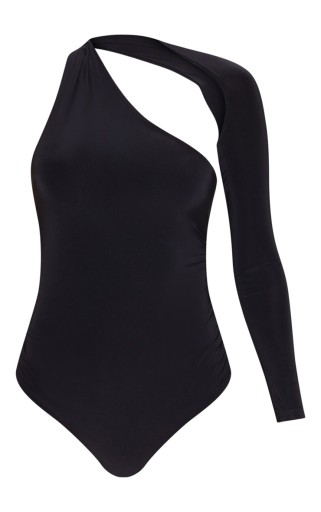 PRETTYLITTLETHING CZARNE BODY Z ASYMETRYCZNYM DEKOLTEM R.M F515113