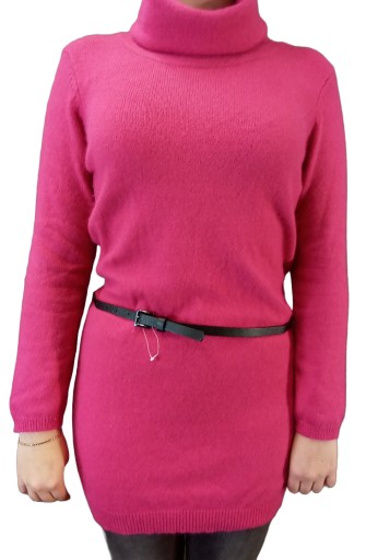 Sweter golf długi tunika róż pasek Camaieu roz. M