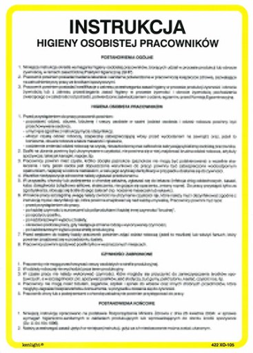 INSTRUKCJA HIGIENY OSOBISTEJ PRACOWNIKÓW 25x35 CM PCV