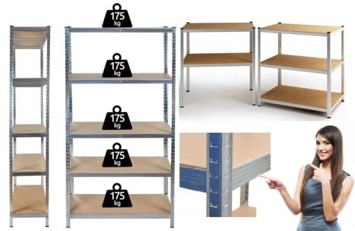 REGAŁ METALOWY MAGAZYNOWY 180x90x30 175KG x5 PÓŁEK