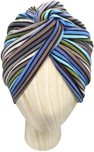 Czapka Turban Twist Cienki Jersey Paski Niebieskie