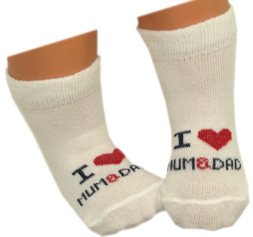 CIEPŁE SKARPETKI NIEMOWLĘCE FROTTE ECRU I LOVE MUM & DAD 0m+