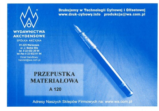 PRZEPUSTKA MATERIAŁOWA A6