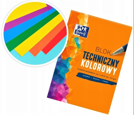Blok techniczny KOLOROWY OXFORD A4 /10k. 225g