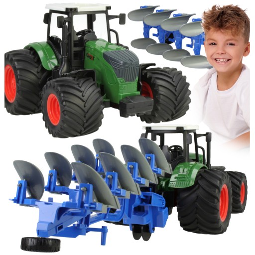 TRAKTOR CIĄGNIK ROLNICZY Z PŁUGIEM GIGANTYCZNE OPONY ruchome elementy pługa