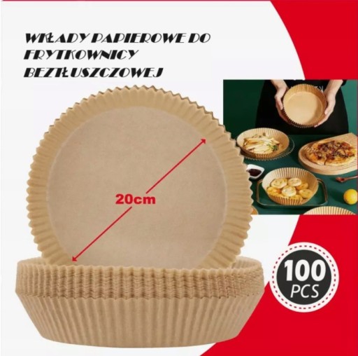 WKŁAD PAPIEROWY DO PIECZENIA W FRYTKOWNICY BEZTŁUSZCZOWEJ Ø 20CM 100 SZTUK