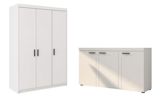 Zestaw mebli Szafa 130 cm + Komoda Biała RIMO meble do sypialni