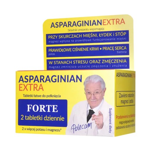 Asparaginian Extra 50 tabletek, magnez, potas