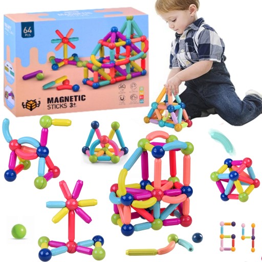 DUŻE KLOCKI MAGNETYCZNE KONSTRUKCYJNE EDUKACYJNE STICKS PATYCZKI XL 64ele