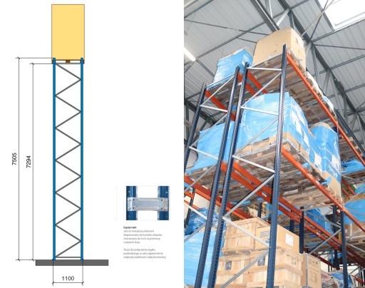 RAMA REGAŁ MAGAZYNOWY PALETOWY MECALUX 7,5M