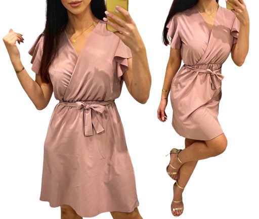 sukienka kopertowy dekolt falbanki elegancka emma