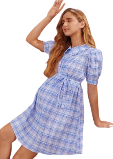 SHEIN NIEBIESKA SUKIENKA CIĄŻOWA W KRATKĘ 44 V3D