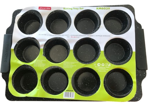 FORMA DO PIECZENIA BABECZEK MUFFINEK 12 BRYTFANNA BLACHA czarna 38 x 26 cm
