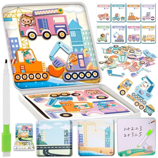 PUZZLE MAGNETYCZNE MONTESSORI Układanka Samochody