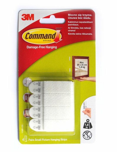 3M Command Rzepy Do Wieszania Obrazów Małe 4 Pary (8 szt) 17202-Cee...