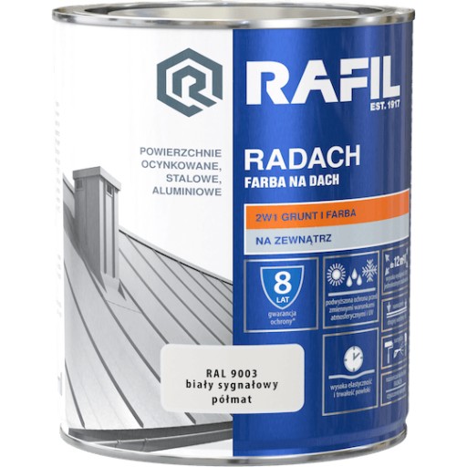 RAFIL RADACH FARBA NA DACH BIAŁY SYGNAŁOWY RAL9003 PÓŁMAT 0,75L