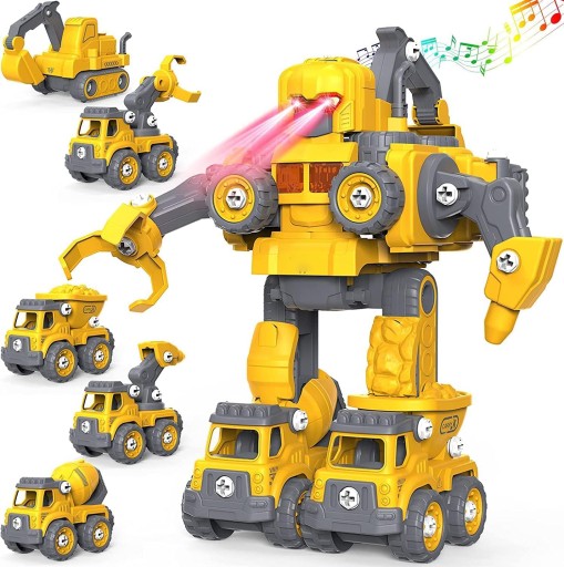 ZESTAW POJAZDÓW-ROBOTÓW Z MUZYKĄ I ŚWIATŁEM 5 W 1