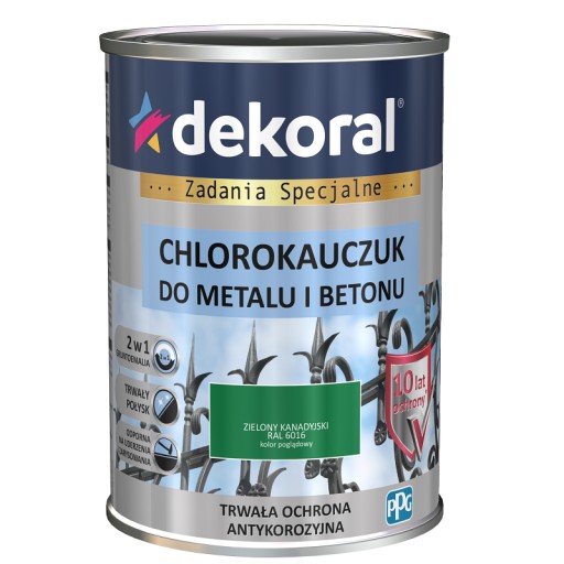 Dekoral Chlorokauczuk Farba do metalu i betonu Zielony RAL 6016 0,9L