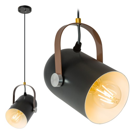 LAMPA SUFITOWA RZUTNIK LOFT METAL CZARNA Z PASKIEM