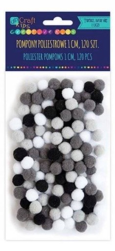 POMPONY POLIESTROWE 1CM MIX BIAŁO-CZARNY 120SZT KSPO-032