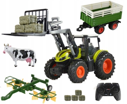 TRAKTOR ZDALNIE STEROWANY Z PRZYCZEPĄ 4W1 AKCESORIA ZESTAW