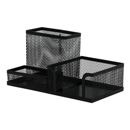 Przybornik Na Biurko Office Set Metalowy 3 Komory Czarny Q-Connect