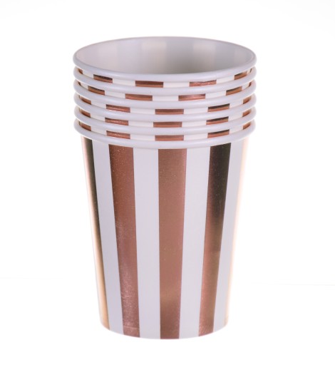 Kubeczki rose gold paski urodziny impreza 220 ml
